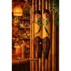 Jamaican‎ Tribal Wood Masks Handmade Wall Hanging Tiki Art Decor Long Pair 22"